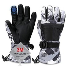 Ski Gloves, Warmest Waterproof M Fit Kids11-15 Years and Women size S-M Grey