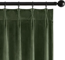  Olive Green Velvet Curtains 96 inches Long, Pinch Pleated Blackout Drapes