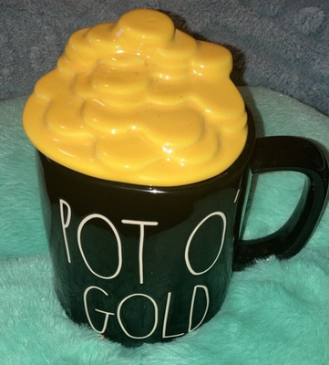 #ad Rae Dunn Pot O#x27; Gold Black Gold Coffee Mug With Lid New Without Tags $27.98