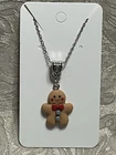 Vintage Gingerbread Man Charm Pendant Silver Christmas Fashion Trendy Necklace