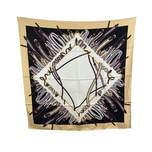 Authentique foulard Gucci vintage beige marron noir boucles et ceintures en soie