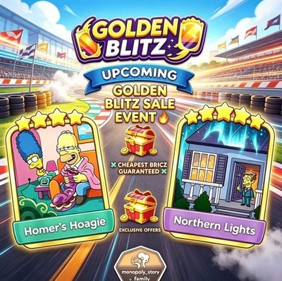  Monopoly Go Golden Blitz Stickers 4  Homer's Hoagie & 5 Northern Lights   