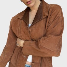 Vintage 90s Brown Embroidered Leather Jacket size US 8  12