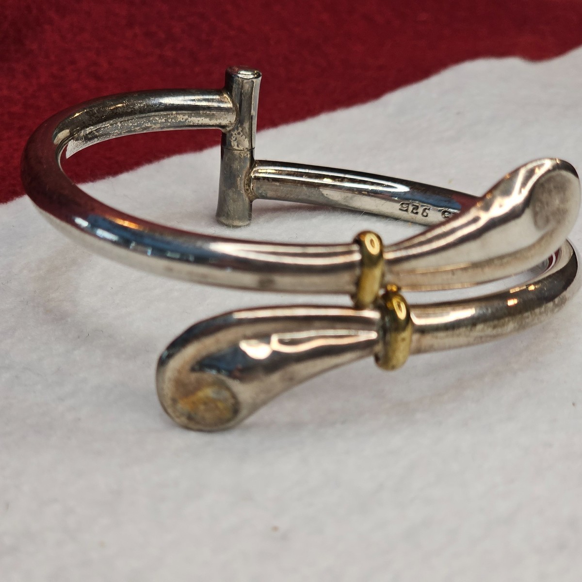 F*O様 メキシコ製 taxco ヴィンテージ 925＆brass　コンビブレス Vintage Taxco Sterling Silver Hinged Bracelet 925 Mexico TD-77 29g