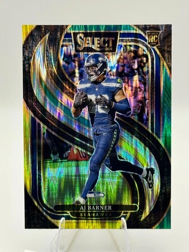 2024 Panini Select #103 AJ Barner Green &amp; Yellow Prizm Shock