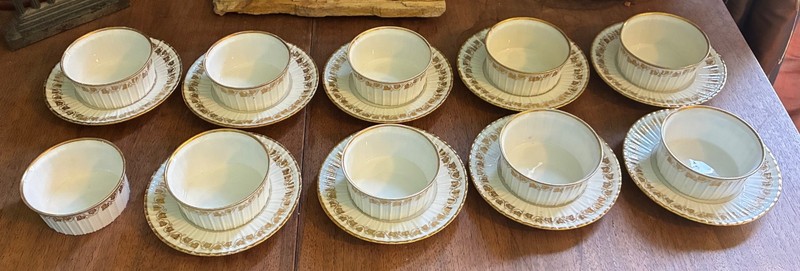 RARE!✴GORGEOUS RAMAKINS +liner DGA Limoges BURLEY Co. Chicago💛Gold Grape Leaves