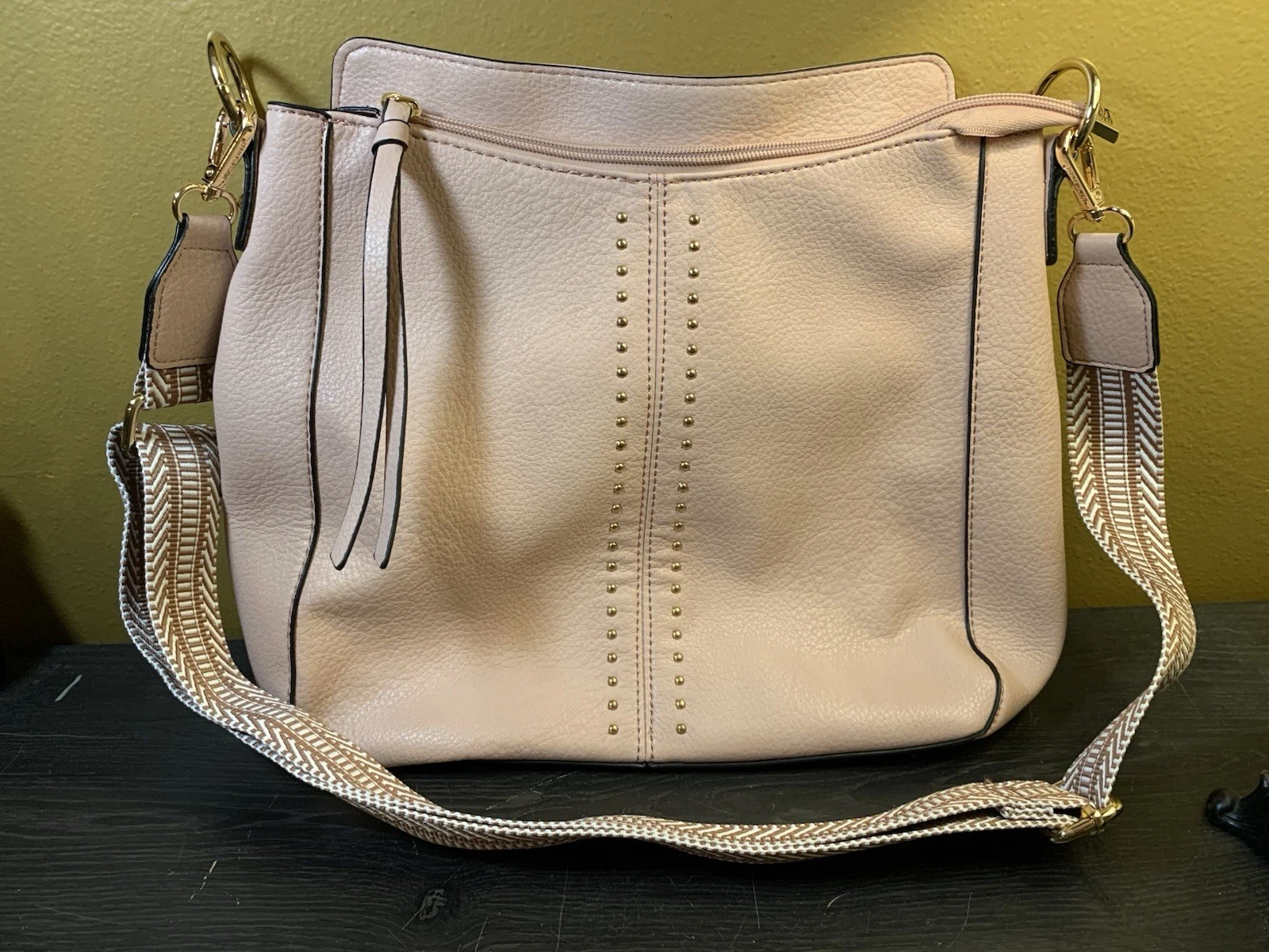 Montana West Studded Hobo Bag Vegan Leather Adjustable Shoulder Tote Lined Pink