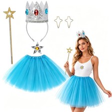 5Piece Princess Costume and Set, Crown Brooch Earrings Adult