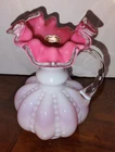 Rare Fenton Peach Crest Double Crimped Beaded Melon Pitcher 40's- 6 Inches