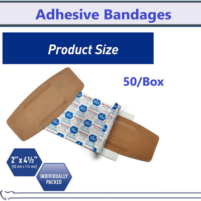 First Aid Adhesive Bandages 2'' x 4-1/2'' X-Large Flexible Fabric Bandaid - 50/Pk