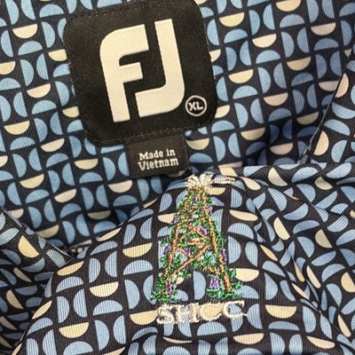 Footjoy Polo Shirt Mens XL Blue Geometric Southward Ho Country Club Bay Shore B4
