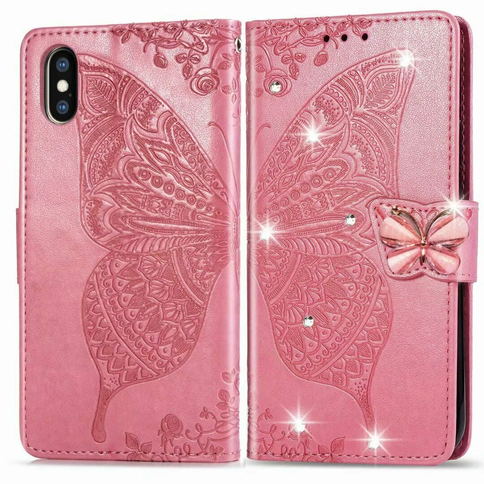 Bling Butterfly Wallet Phone Case & 2 Glass Screen Protector Film & 2 Straps - Image 4 of 4