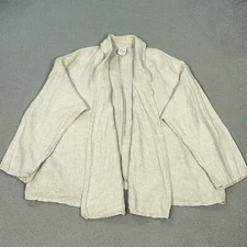 Match Point Cardigan Women Large Tan Neutral 100% Linen lagenlook open front top