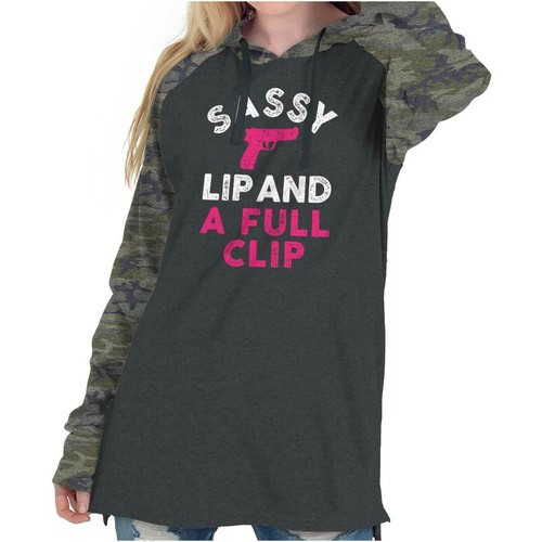 Lustige langärmlige Damen-T-Shirts mit Kapuze Pro Guns Sassy Lip and A Full Clip - Bild 1 von 8