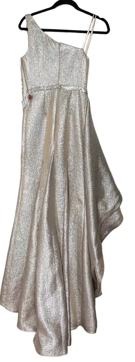 Mac Duggal One Shoulder Metallic Ruffled Evening Gown Dress