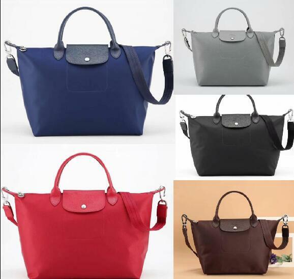 Auth Longchamp Classic Le Pliage Classic Nylon Moderate Tote Leather Strap