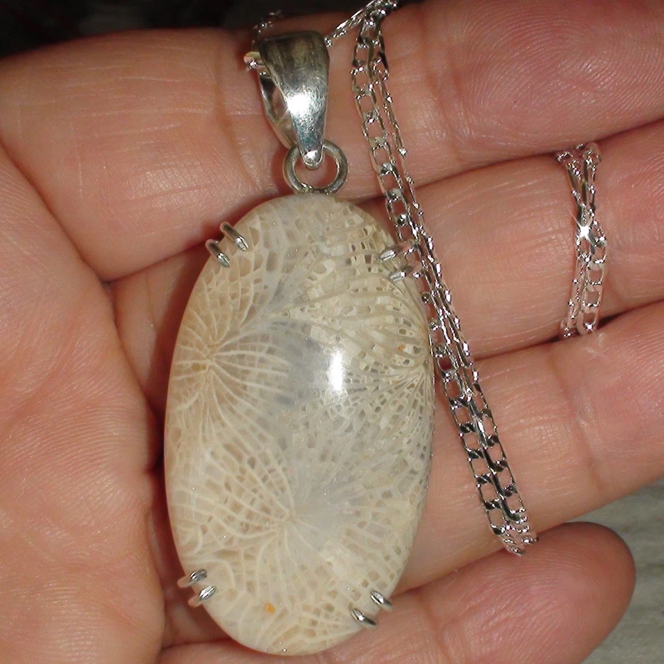 ¡GRANDE! ¡HERMOSO! COLGANTE CORAL FÓSIL NATURAL 45,05 ct PLATA DE LEY 925. Foto 3 de 4