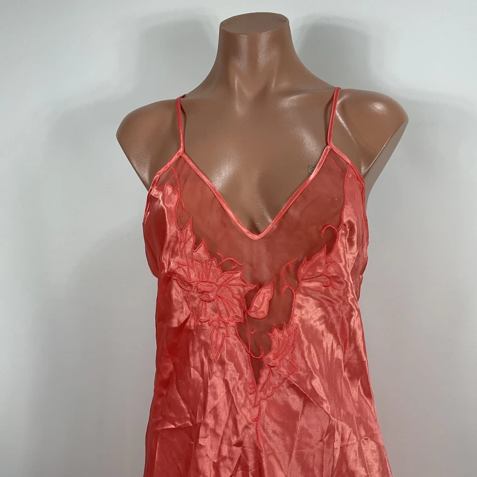 Vintage Victoria Secret Lingerie Chemise Slip Babydoll Coral Look Molhado Etiqueta Dourada M - Imagem 3 de 4