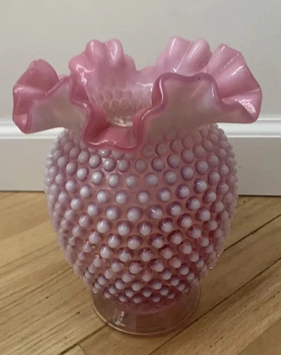 Fenton Art Glass Cranberry Opalescent Hobnail 8"  Tall Vase