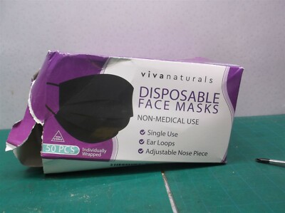 Adult Face Masks 50 Individually Wrapped Premium 4-Ply Adult Black