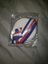 Patriotic Plastic Olympic Medal With Red White And Blue Lace Necklace