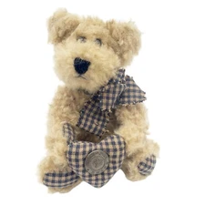 Boyd's Teddy Bear Miniature Plush Holding Heart Blue Plaid  Jointed 6"  Toy VTG