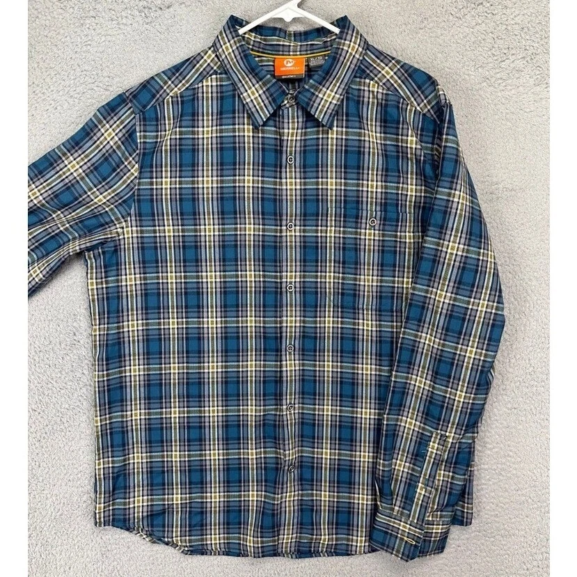 Merrell Button Up Shirt Mens XL Select Weak Blue Yellow Tartan Plaid Long Sleeve