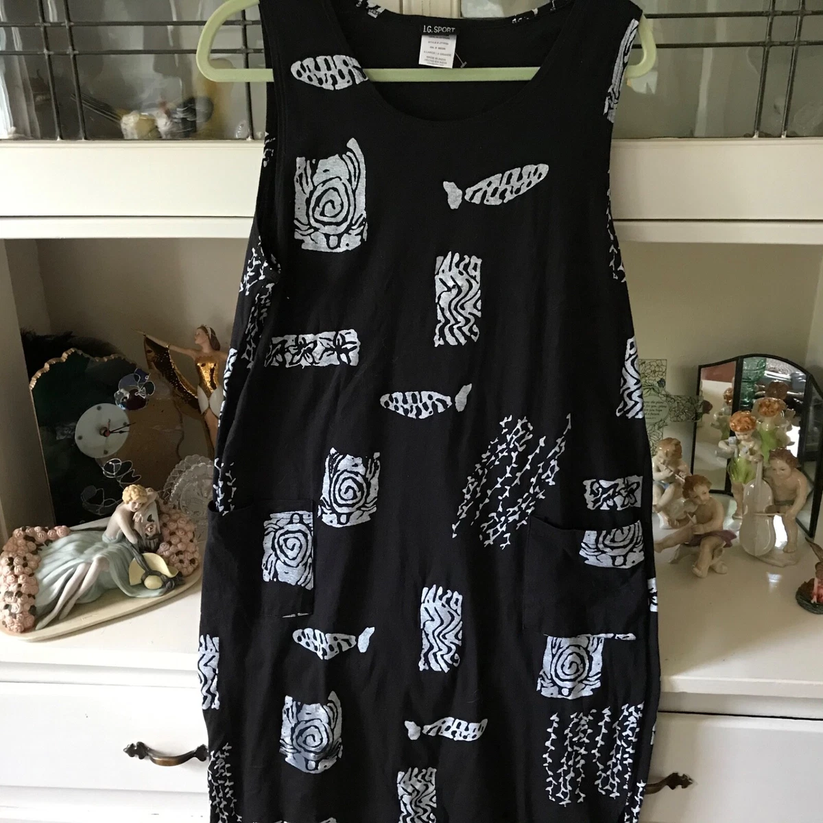 IG SPORT WOMANS Black white Tank dress xl Sleeveless Fish Print cotton