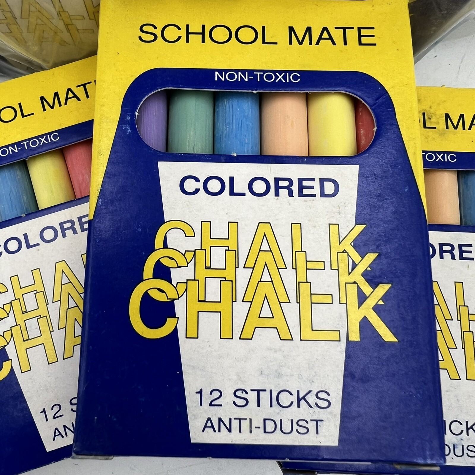 NOS School Mate Lot 11 Boxes = 108 Colored Chalk Anti Dust Non Toxic Made Israel