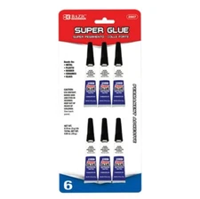 BAZIC Super Glue 0.10 oz (3g)  6-Count Metal, Wood, Plastic, Rubber, Glass