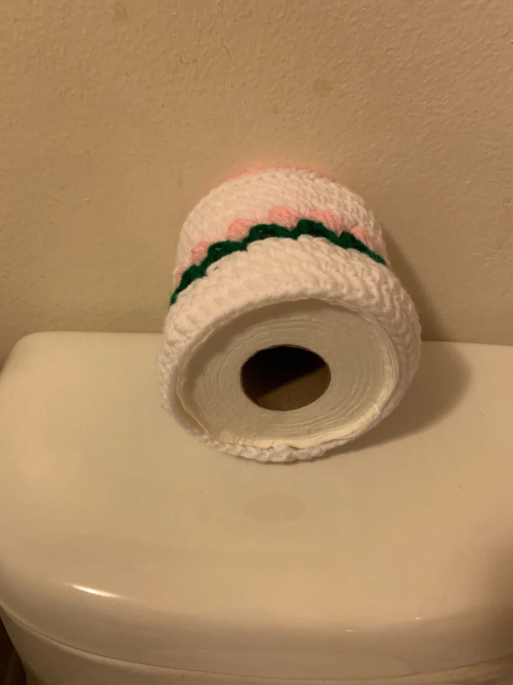 Tulip Flowers Pink Toilet Paper Tissue Cover New with green leaves Handmade - Image 3 of 3