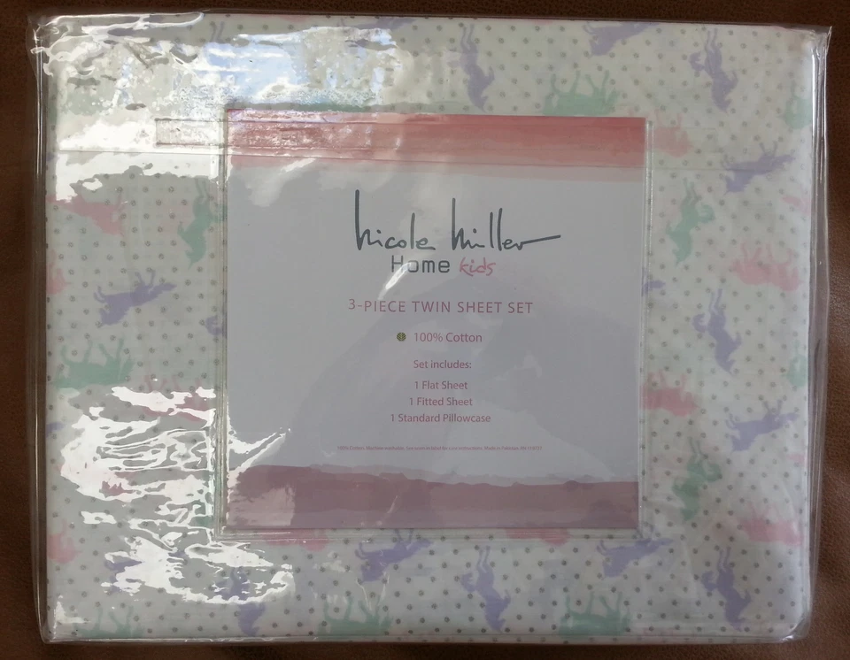 ❤ PASTEL UNICORNS ❤ Twin & FULL Sheet Set SIlver Polka Dots Unicorn Horses - Image 4 of 4