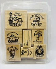 Stampin' UP Wood Stamp Set 8pcs Christmas Happy Holidays Animals Themed Tags