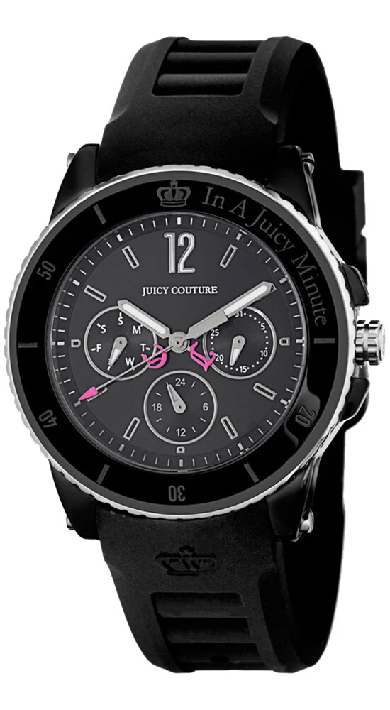 Juicy Couture Pedigree Quartz Black Dial Rubber Women s Watch Day Date 1900754