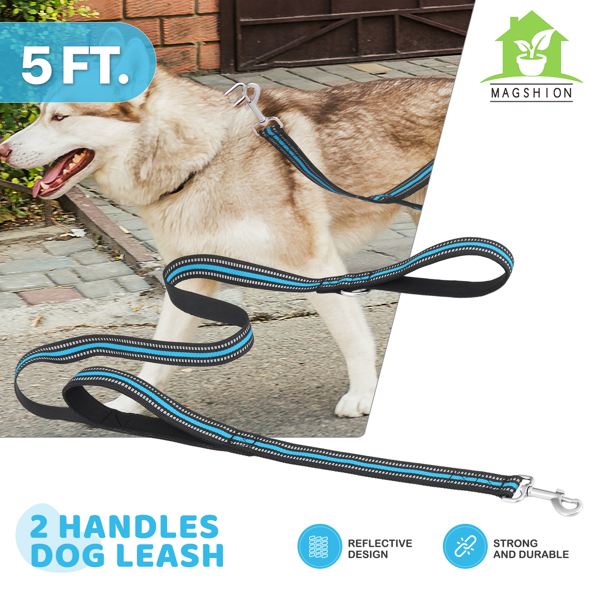 Dog Leash Reflective Leads Heavy Duty Handle Blue Training Leash