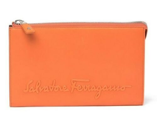 Authentic Salvatore Ferragamo Gancini Bifold Wallet Orange