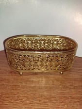 Vtg Hollywood Regency Metal Gold Toned Soap Dish cover. no porcelain dish.