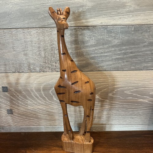 Wooden Giraffe Animal Hand Carved 12” Africa Kenya Wood Carving