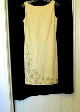 Lou-ette of California light yellow shift dress, beaded trim, c. 1960s