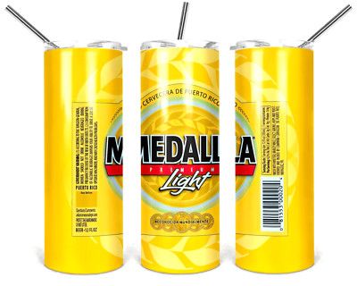 Medalla Premium Light Multicolor 20 oz Insulated Tumbler With Box Lid Straw New 