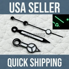 NEW Black "Merc" Hands for NH35,NH36,7s26,7s36 Watch Mod Parts Custom Green Lume