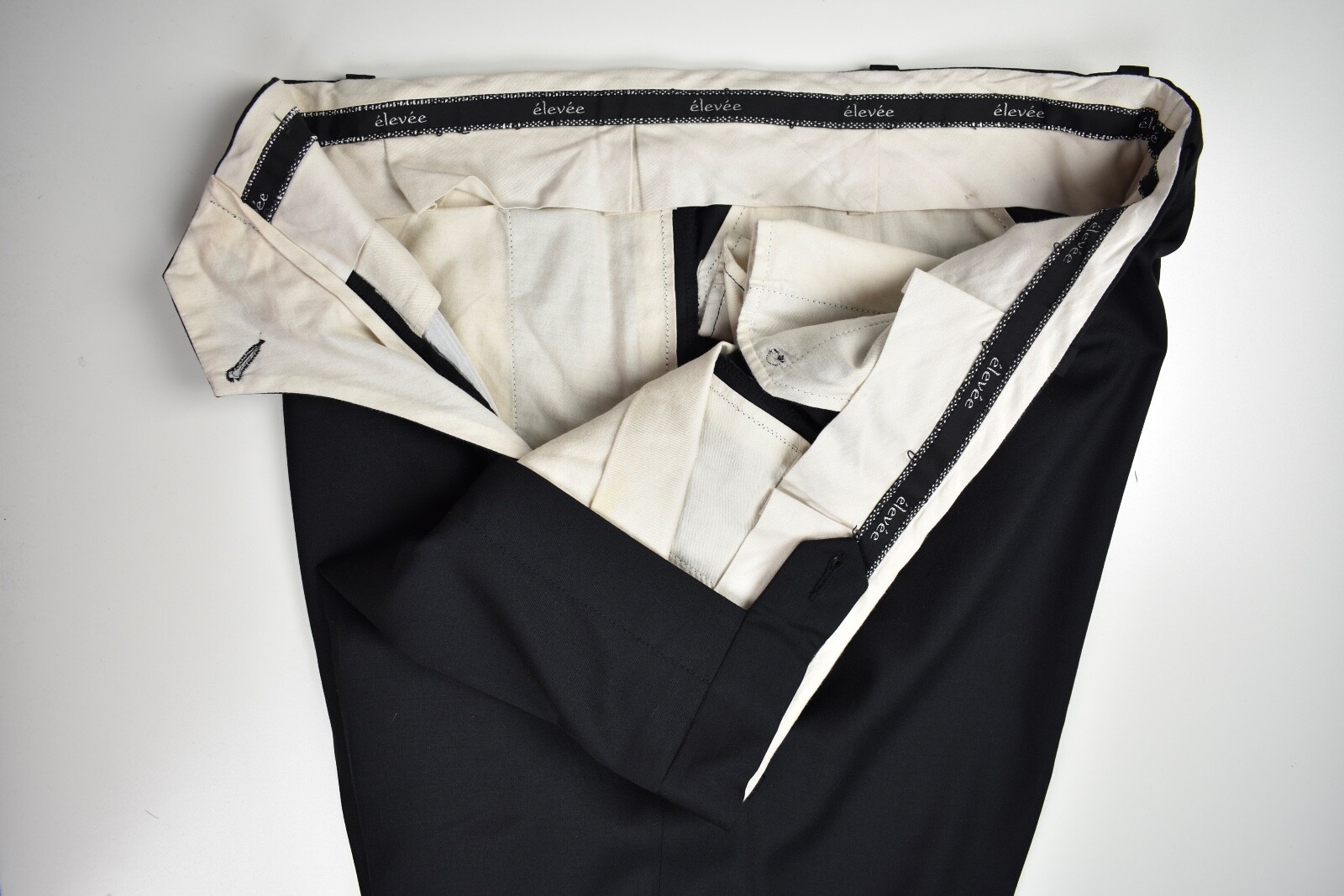 Elevee Bespoke Solid Black Worsted Wool Dress Fla… - image 3