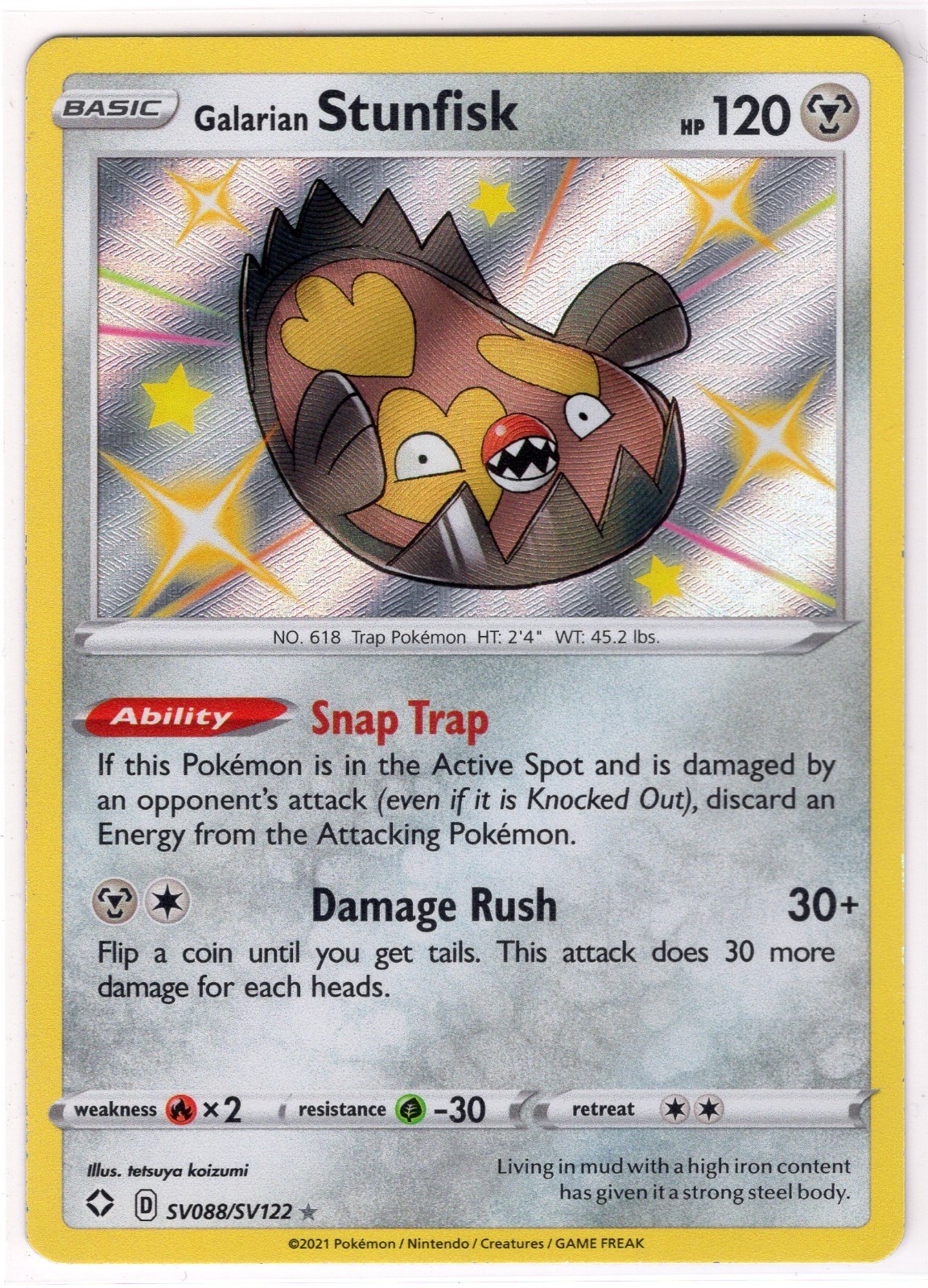 2021 Pokémon: Shiny Galarian Stunfisk SV088/SV122 SW&SH: shining fates NM