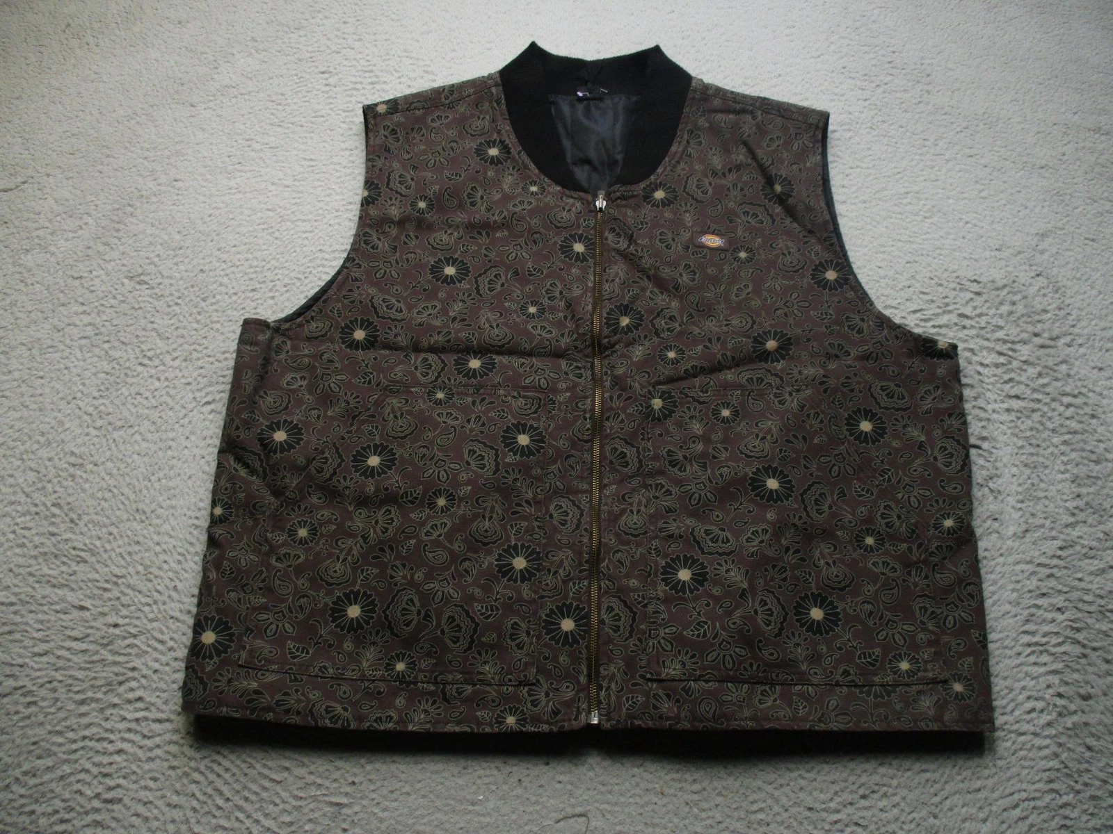 Dickies Vest Mens 2XL Brown Floral Canvas Quilted Full Zip Workwear Padded