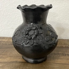 Dona Rosa Pottery Oaxaca Black Vase Mexican Folk Blackware Heritage