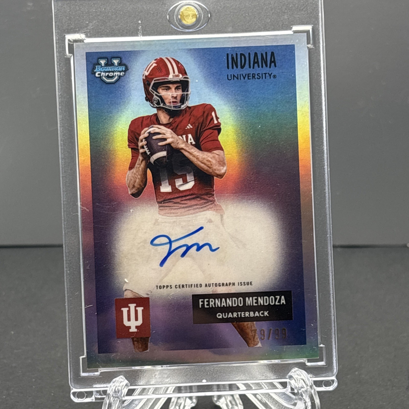 2025 Bowman Chrome University Fernando Mendoza 1955 Auto /99 #55AV-FM Hoosiers