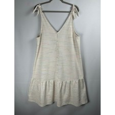 LOFT Tiered Sundress LT Cream Rainbow Stripe Tie Shoulder Coastal Cottagecore