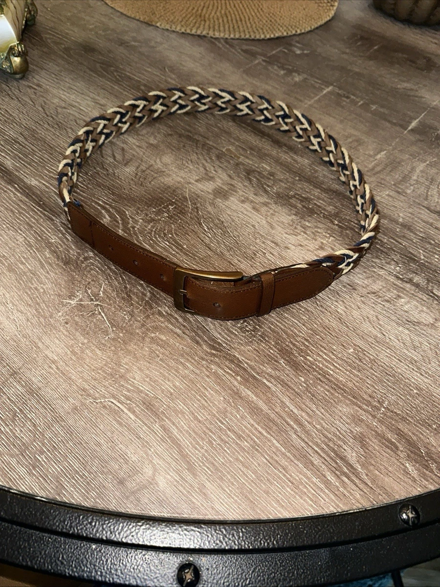 Chaps Brown and Gold Braided Leather Belt New Chaps M, medium womens brown faux leather woven belt  main image 3
