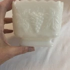 Vintage White Milk Glass Square Vase Embossed Grape Vines