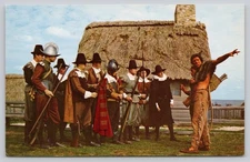 Vintage Plymouth Plantation Pilgrims & Indians Photochrome Postcard